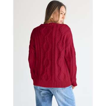 Trendy Queen Oversized Sweaters Womens Plus Size 2024 Fall Fashion Outfits Cable Knit Crewneck Pullover Cute Chunky Long Tunic Top Winter Old Money Clothes with Leggings Red