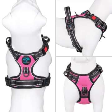 PHOEPET No Pull Dog Harness Medium Reflective Front Clip Vest with Handle,Adjustable 2 Metal Rings 3...