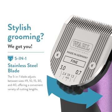 Wahl Professional Animal Bravura Pet, Dog, Cat, and Horse Corded/Cordless Clipper Kit, Purple (#41870-0423)