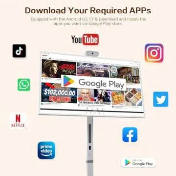 Portable TV 32" - 1080P Touch Screen Monitor on Wheels, Android OS 13
