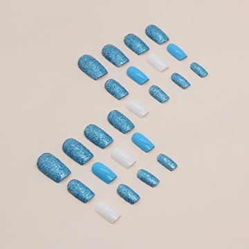 MISUD Short Square Press-On Nails 24 pcs with Glitter