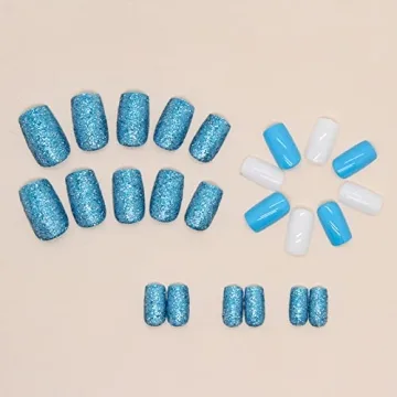 MISUD Short Square Press-On Nails 24 pcs with Glitter