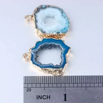 Elegant Blue Agate Druzy Quartz Pendant Necklace