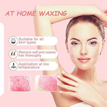 Auperwel Painless Hard Wax Beans for Hair Removal, 10.5oz Upgraded Formula for Face, Eyebrow, Brazilian Bikini with 10 Applicators (3 Rose)