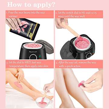 Auperwel Painless Hard Wax Beans for Hair Removal, 10.5oz Upgraded Formula for Face, Eyebrow, Brazilian Bikini with 10 Applicators (3 Rose)