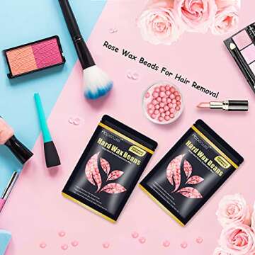 Auperwel Painless Hard Wax Beans for Hair Removal, 10.5oz Upgraded Formula for Face, Eyebrow, Brazilian Bikini with 10 Applicators (3 Rose)