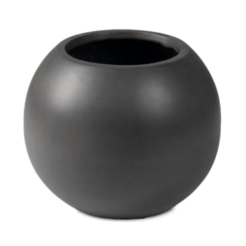 Ash & Ember Onyx 24" D Ceramic Indoor Outdoor Round Sphere Planter, Charcoal, Home Décor Evergreen ...