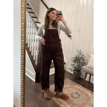 AMEBELLE Corduroy Overalls for Women Barrel Wide Leg Bib Corduroy Pants Women Adjustable Romper Jumpsuit with Pockets(3007-Brown-S)