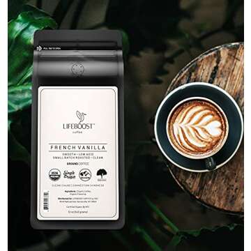 Lifeboost French Vanilla Ground Coffee - Non-GMO Low Acid Single Origin USDA Organic Coffee - Third ...