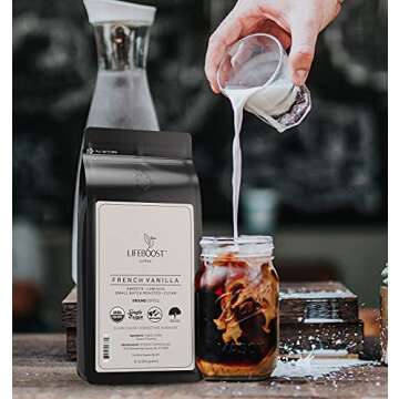 Lifeboost French Vanilla Ground Coffee - Non-GMO Low Acid Single Origin USDA Organic Coffee - Third Party Tested For Mycotoxins & Pesticides - 12 Ounces