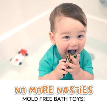 SplashEZ Mold Free Bath Toys for Kids & Toddlers, Sealed No Hole Baby Bath Toys, Soft Durable Race Cars Set, Float on Water, No Mold Design for Shower Tub Pool, Infant Babies Ages 0-1-3-6-12-18 Mo