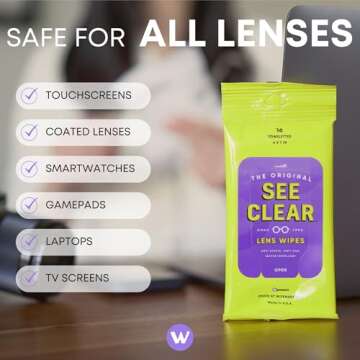 See Clear Original Lens Cleaning Wipes - Pre-Moistened Eyeglass & Screen Cleaning Cloth Towelettes - Streak Free, Scratch Free Lens & Electronic Screen Cleaner