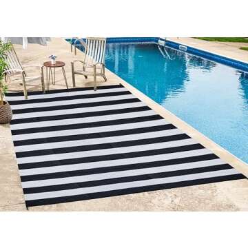 FH Home Outdoor Rug - Waterproof, Fade Resistant, Reversible - Premium Recycled Plastic - Striped - ...