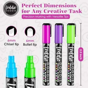 Loddie Doddie Liquid Chalk Markers (24-Pack) - Dust-Free Erasable Pens for Windows, Glass, Chalkboard & Blackboard - 6mm Reversible Bullet & Chisel Tip