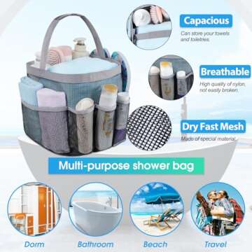 Attmu Mesh Shower Caddy Portable for College Dorm Room Essentials with 8 Pockets, Hanging Shower Cad...