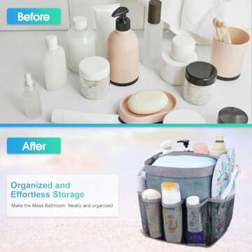 Attmu Mesh Shower Caddy Portable for College Dorm Room Essentials with 8 Pockets, Hanging Shower Caddy Dorm Basket, Quick Dry Shower Bag for Bathroom
