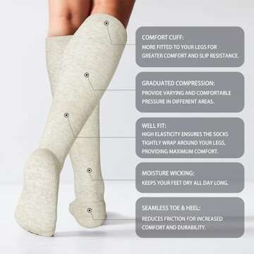 LEVSOX Cotton Compression Socks for Women&Men 20-30 mmHg Knee High Extra Thick Graduated Support Soc...