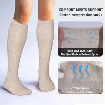 LEVSOX Cotton Compression Socks for Women&Men 20-30 mmHg Knee High Extra Thick Graduated Support Sock for Nurses, Pregnant Women, Travel and Flight, 2 Pairs, Grey, Beige
