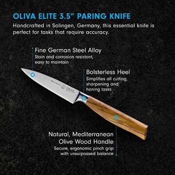 Messermeister Oliva Elite 3.5” Paring Knife - Fine German Steel Alloy Blade & Natural Mediterranea...
