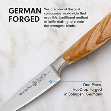 Messermeister Oliva Elite 3.5” Paring Knife - Fine German Steel Alloy Blade & Natural Mediterranean Olive Wood Handle - Rust Resistant & Easy to Maintain