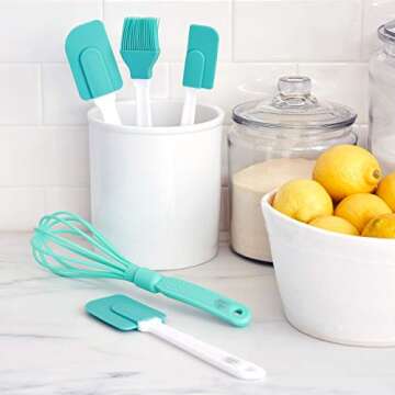 GreenLife Cooking Tools and Utensils, 5 Piece Nylon and Silicone Baking Set with Spatulas Wisk and B...