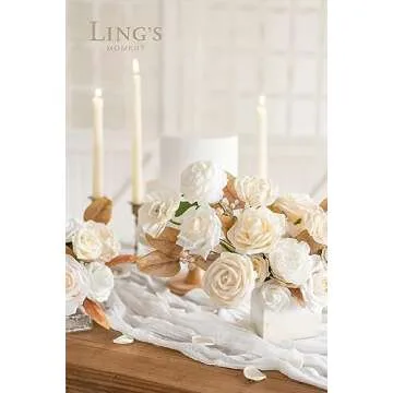 Ling's Moment Artificial Flowers 25Pcs Cream Roses Decor w/Stems,3" Real Touch DIY Foam Floral for Wedding Bouquet/Centerpieces, Outdoors Party Backdrop, Room/Table, and Garden/Pot Decorations