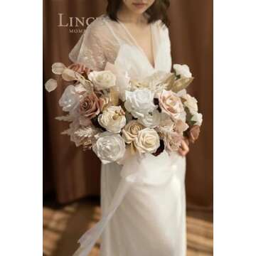 Ling's Moment Artificial Flowers 25Pcs Cream Roses Decor w/Stems,3" Real Touch DIY Foam Floral for Wedding Bouquet/Centerpieces, Outdoors Party Backdrop, Room/Table, and Garden/Pot Decorations