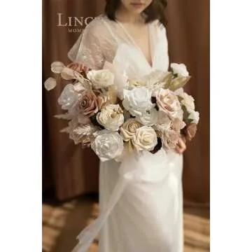 Ling's Moment Artificial Flowers 25Pcs Cream Roses Decor w/Stems,3" Real Touch DIY Foam Floral for Wedding Bouquet/Centerpieces, Outdoors Party Backdrop, Room/Table, and Garden/Pot Decorations