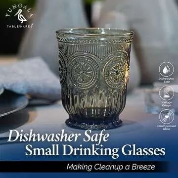 Yungala Black Glassware set of 6 smoke drinking glasses, 8 oz water glasses textured colored vintage glass cups dishwasher safe