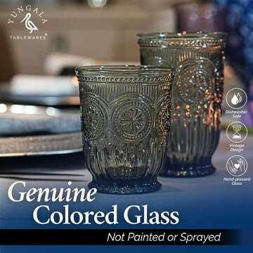 Yungala Black Glassware set of 6 smoke drinking glasses, 8 oz water glasses textured colored vintage glass cups dishwasher safe