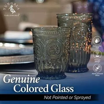 Yungala Black Glassware set of 6 smoke drinking glasses, 8 oz water glasses textured colored vintage glass cups dishwasher safe