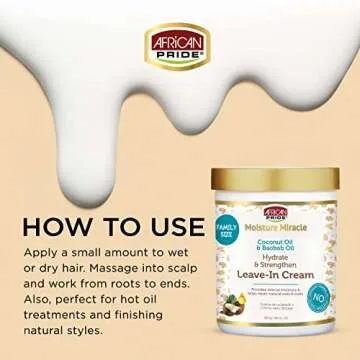 African Pride Moisture Miracle Coconut Oil & Baobab Oil Leave-In Hair Cream - Provides Intense Moist...