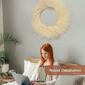 Faux Pampas Grass Wreath - 27" Fluffy and Elegant