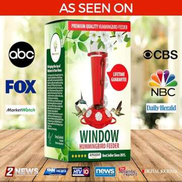 Large Leak Proof Window Hummingbird Feeders for Outdoors Hanging - Wasp and Bee Proof - Window Hummingbird Feeder for Outdoor - Hummingbird Feeder Window Mount