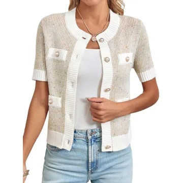 Langwyqu Women's Elegant Short Sleeve Cardigan Sweater