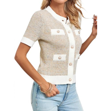 Langwyqu Women's Elegant Short Sleeve Cardigan Sweater