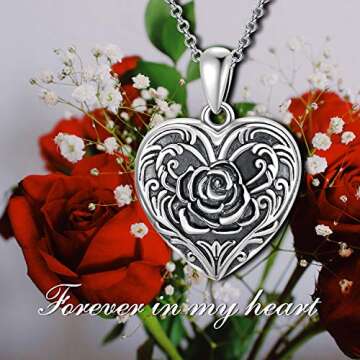 SOULMEET Rose Flower Heart Shaped Locket Necklace That Hold 2 Pictures Memory Photos Keep Someone Ne...