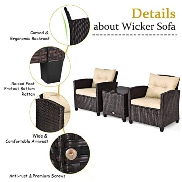 Tangkula Elegant 3 Piece Outdoor Patio Furniture Set