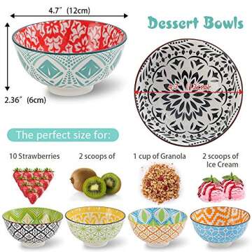 AHX Porcelain Dessert Bowls Cereal bowl - Ceramic Bowl Set of 6 - Colorful Small Bowls for Ice Cream...