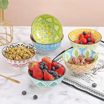 AHX Porcelain Dessert Bowls Cereal bowl - Ceramic Bowl Set of 6 - Colorful Small Bowls for Ice Cream | Soup | Cereal | Rice | Snack | Side Dish | Condiment Microwave and Dishwasher Safe