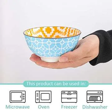 AHX Porcelain Dessert Bowls Cereal bowl - Ceramic Bowl Set of 6 - Colorful Small Bowls for Ice Cream | Soup | Cereal | Rice | Snack | Side Dish | Condiment Microwave and Dishwasher Safe