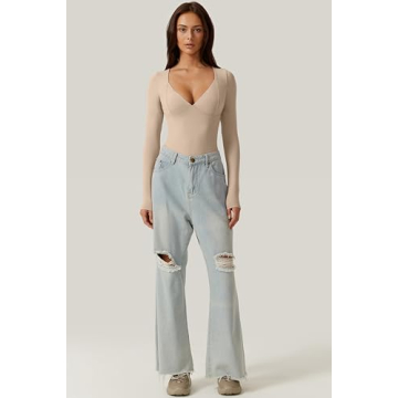 QINSEN Women's V Neck Bodysuit for Versatile Styling