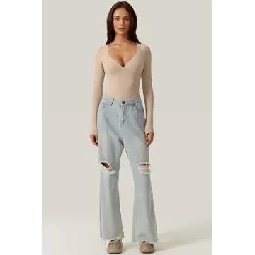 QINSEN Women's V Neck Bodysuit for Versatile Styling