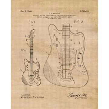 Vintage Electric Guitars Patent Prints Unframed Art