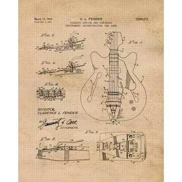 Vintage Electric Guitars Patent Prints Unframed Art