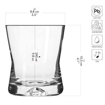 Krosno Whiskey Sour Glasses Old Fashioned Bourbon Cognac Brandy | Set of 6 | 9.8 oz | Cocktails Drin...