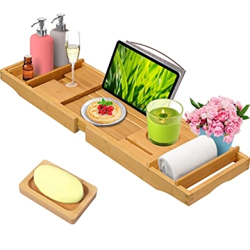 Bamboo Bathtub Caddy Tray - Expandable Spa Experience for All