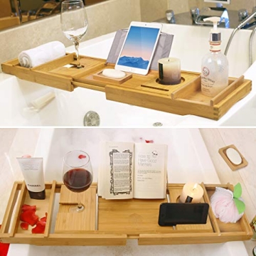 Bamboo Bathtub Caddy Tray - Expandable Spa Experience for All