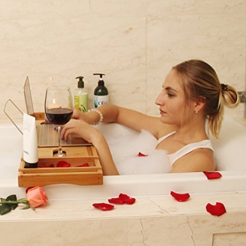 Bamboo Bathtub Caddy Tray - Expandable Spa Experience for All