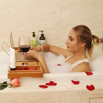 Bamboo Bathtub Caddy Tray - Expandable Spa Experience for All